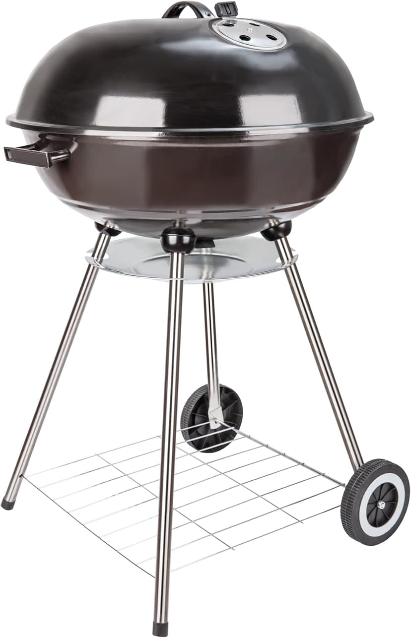 22 Inch Portable Charcoal Grill with Wheels for Outdoor Cooking Barbecue Camping BBQ Coal Kettle Grill - Heavy Duty Round with Thickened Grilling Bowl Wheels for Small Patio Backyard