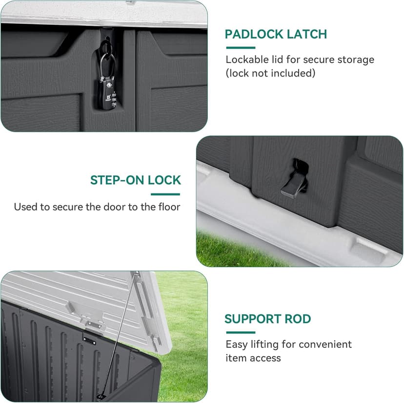 YITAHOME Outdoor Horizontal Storage Sheds w/o Shelf, Weather Resistant Resin Tool Shed, Multi-Opening Door for Storage of Bike, Trash Cans, Garden Tools, 35 cu ft, Waterproof, Lockable, Dark Gray