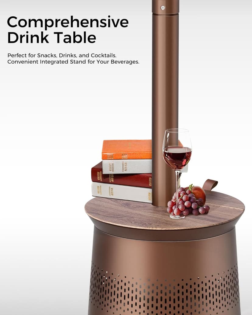 50,000 BTU Patio Heater for Outdoor Use With Adjustable Heat Focusing Top, Propane Patio Heater with Wheels, Stainless Steel Burner for Porch Garden Commercial Residential, Dark Brown
