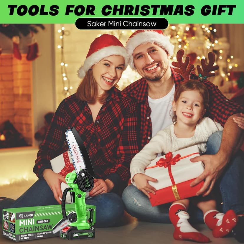 Saker Mini Chainsaw|6 Inch Chainsaw[2024 Upgraded]|Mini Cordless Electric Chain Saw|Small Handheld Portable Chainsaw Battery Powered Chain Saw for Tree Trimmer and Garden(1 Battery+2 Chains)