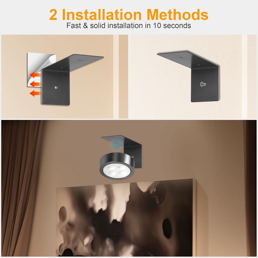 3Pcs Picture Lights for Wall Battery Operated, Magnetic Led Painting Light with Remote Dimmable and Timer, 3 Lighting Modes Art Display Light for Picture Frame, Wireless Wall Decor Puck Lights, Black