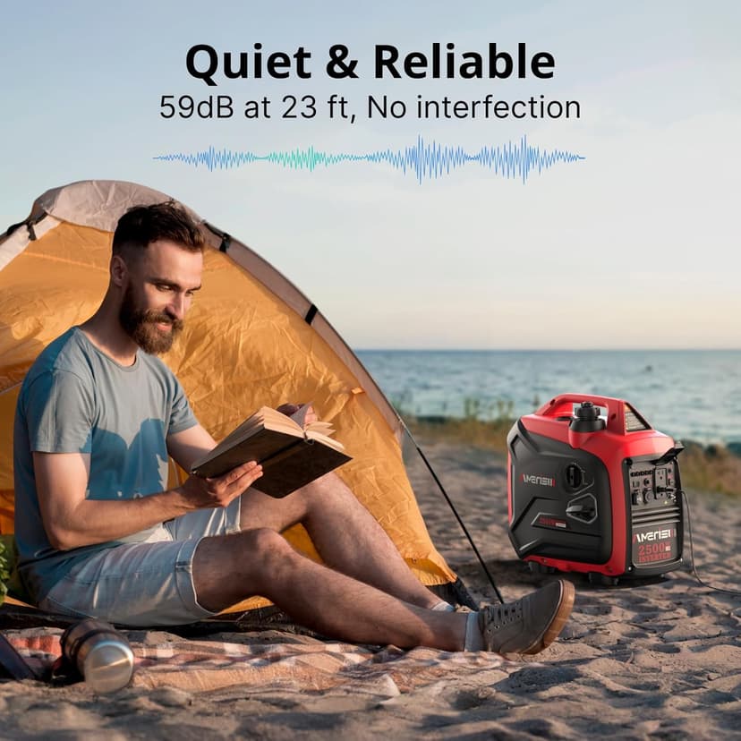 2500-Watt Gas Powered Portable Inverter Generator, CO Sensor, Super Quiet for Home Backup, Emergency, Camping, EPA Compliant 2025 Version