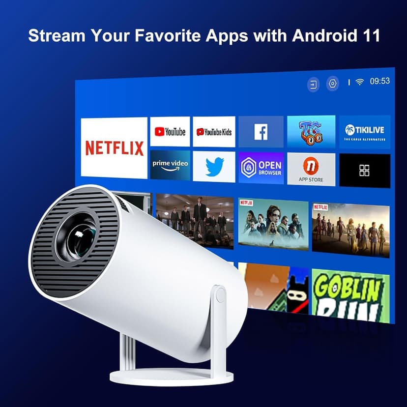Smart 4K Projector WiFi Bluetooth - Salange HY300PRO Mini Projector Android 11.0, Short Throw Projector 1080P HD, 270° Adjustable, Auto Keystone Correction, Outdoor Movie Projector Portable [2025 New]