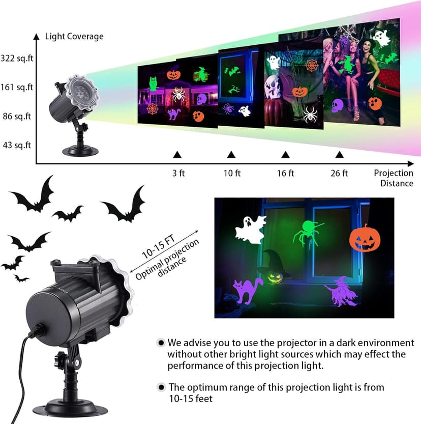 Treela Halloween Projector Lights Outdoor 12 Slides LED Ghost Pumpkin Lights Outside Decorations for Holiday Garden Decorations(Style A)