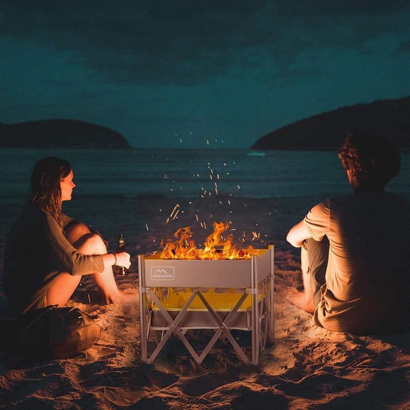 KAMPKEEPER Fire Pit 18 Inch Outdoor Wood Burning Fire Pit,Portable Fire Pit for Camping, Beach Parties,and More,Included Heat Shield for Leave No Trace Fires