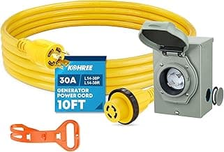 Kohree 30 Amp Generator Cord and Pre-drilled Power Inlet Box, 10FT 4 Prong NEMA L14-30P to L14-30R 10 Gauge Generator Extension Cord, L14-30P Power Inlet Box Kit, 125/250V, 7500W with Cord Organizer