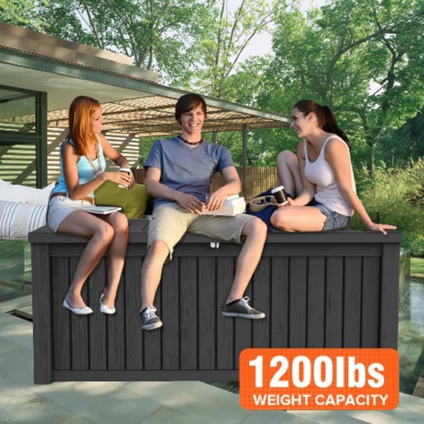 150 Gallon Lockable Resin Deck Box, Waterproof & UV-Resistant Outdoor Storage Box for Cushion Storage and Delivery, Black