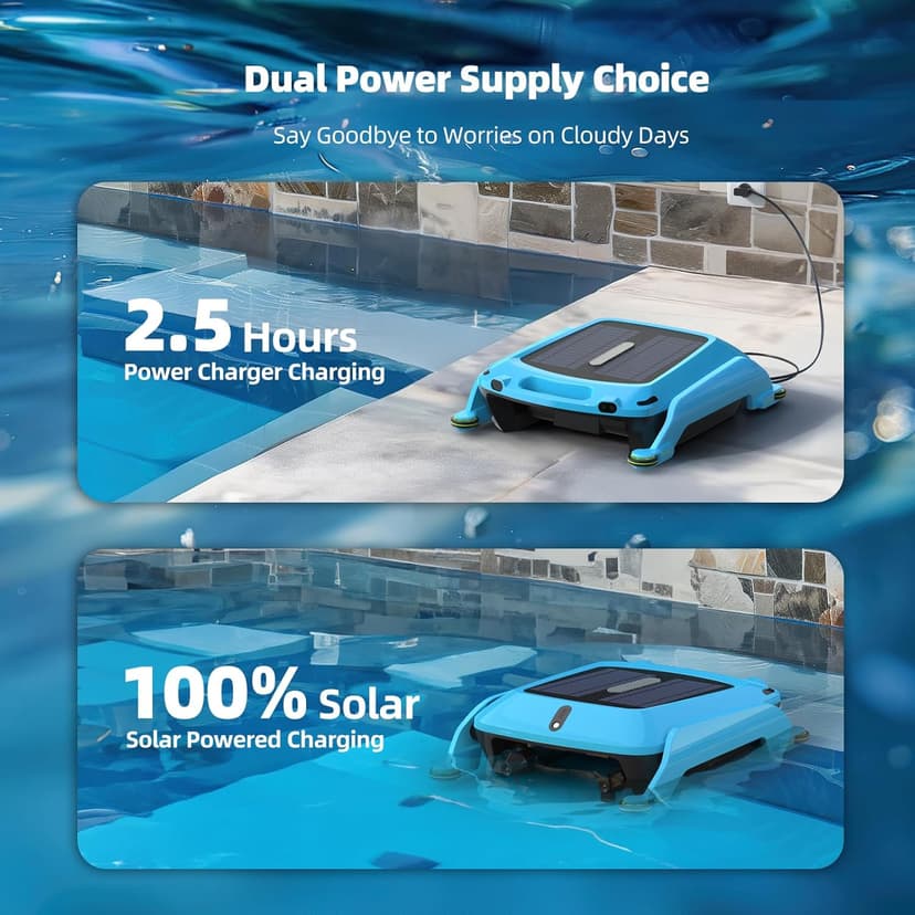 Solar Pool Skimmer Robot: Automatic Cordless Robot Solar Powered Pool Skimmer Cleaner for Pool Surface with Dual Charging Options Path Optimization Two Speed Modes Saltwater Compatibility