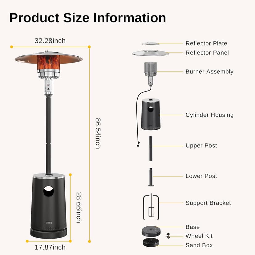 EAST OAK 50,000 BTU Patio Heater with Sand Box, Table Design, Double-Layer Stainless Steel Burner, Wheels, Triple Protection System, Outdoor Heater for Home and Residential, Polar Night
