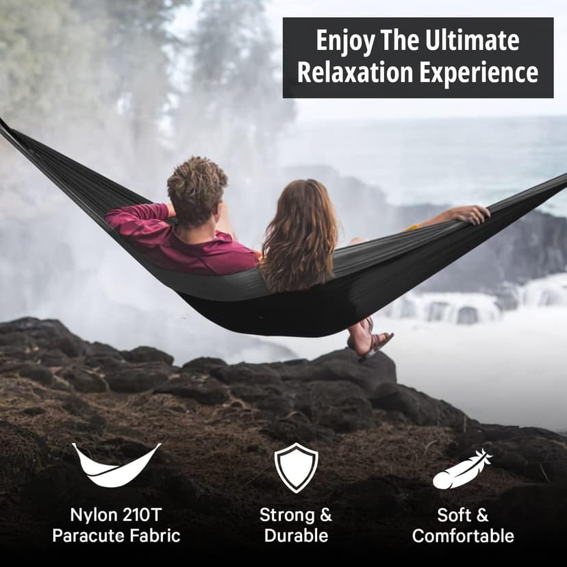 Vigel Camping Hammock - XL Double Hammock 500 Lb Capacity - Nylon - 2 Person Portable Tree Hammock - Camping Accessories for Outdoor, Travel, Hiking