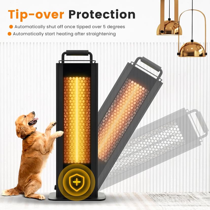 COSTWAY Outdoor Patio Heater, 1200W Freestanding Double-Sided Electric Infrared Heater w/Tip-Over Protection & Silent Heating, IP65 Waterproof Portable Heaters with Handle for Outdoor Patio Porch