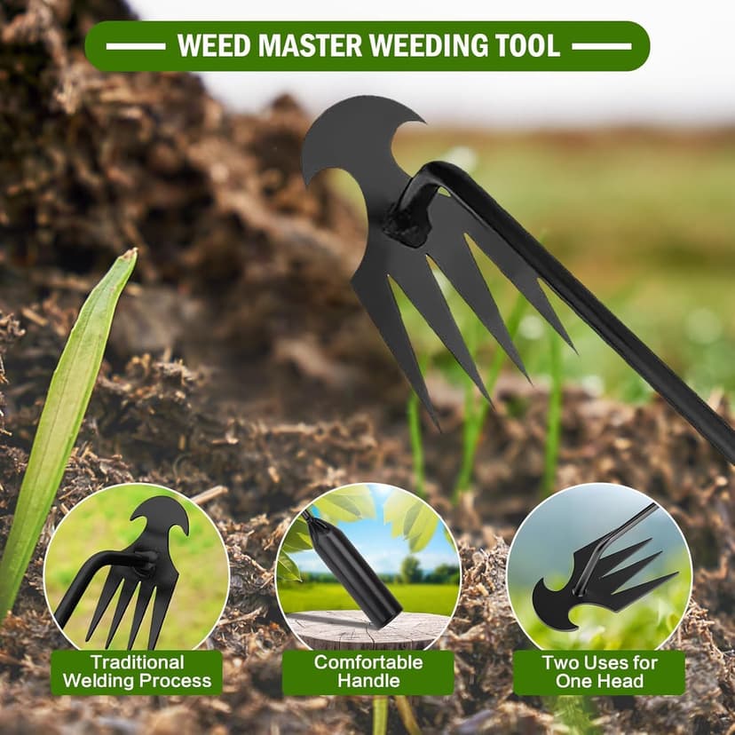 Aimery Weed Puller Tool Garden Weed Pulling Tool,Portable Uprooting Weeding Tool,4 Teeth Manganese Steel Forged Hand Weeder for Vegetable Gardening（2pack 16in.）