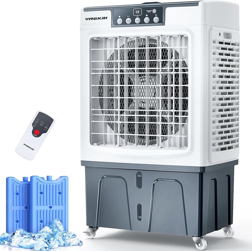Evaporative Cooler, VAGKRI 2100CFM Air Cooler, 120°Oscillation Swamp Cooler with Remote Control, 24H Timer, 3 Wind Speeds for Outdoor Indoor Use,8 Gallon