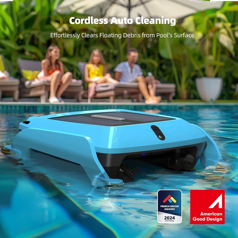 Solar Pool Skimmer Robot: Automatic Cordless Robot Solar Powered Pool Skimmer Cleaner for Pool Surface with Dual Charging Options Path Optimization Two Speed Modes Saltwater Compatibility