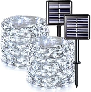 JMEXSUSS 2 Pack Solar String Lights Outdoor Waterproof, Each 33FT 100 LED Solar Lights Outdoor, 8 Modes White Fairy Light for Outside Yard Tree Patio Garden Wedding Christmas Decorations