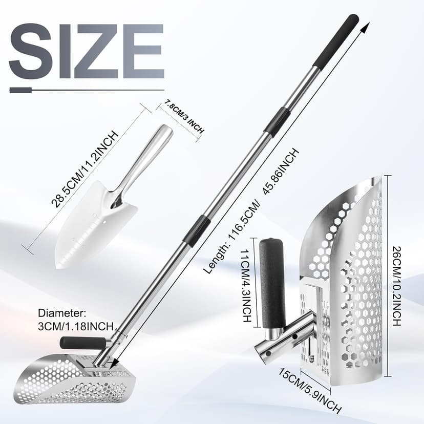 GADFISH Sand Scoop for Metal Detecting, Metal Detector Scoop, Stainless Steel Sand Sifter Shovel, Fast Sifter Shovel for Underwater Treasure Hunting (Stainless Steel)