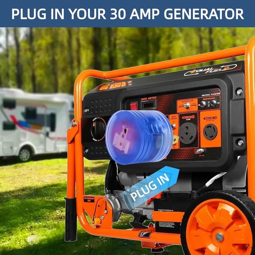 RV Power Adapter 30 amp to 110 Adapter, NEMA TT-30P to 5-15R , 30A Male to 15A Female (30M/15F-Round, Clean Blue)