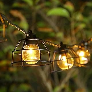 Vintage Cafe Lights - 10 Clear G40 Bulbs with Metal Shades, Indoor/Outdoor Patio Lights for Cafe, Backyard, Garden, Porch, Deck, Holiday Decor, 11FT