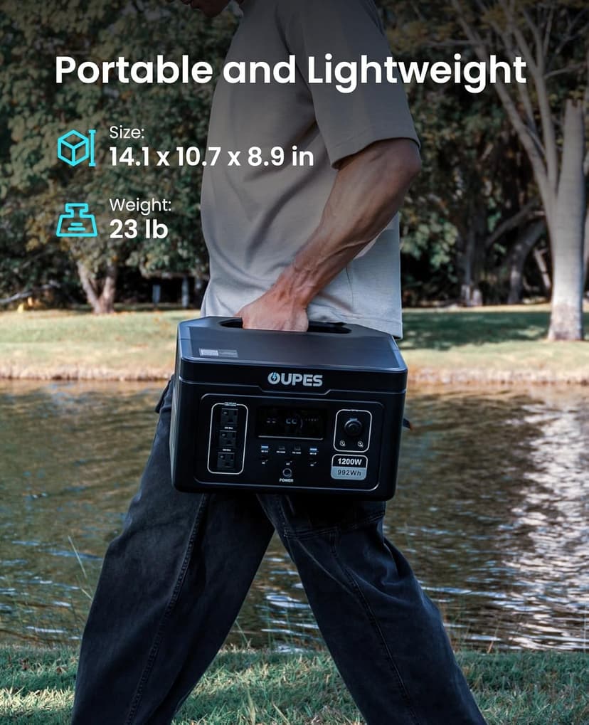 Oupes Exodus 1200 Portable Power Station 1200W (Surge 3600W), 992Wh LiFePO4 Solar Generator with Smart App Control, UPS, 140W USB-C, for Outdoor & Emergency Backup
