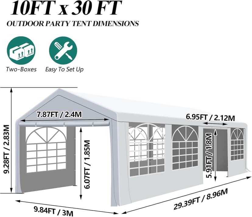 10' x 30' Canopy Party Tent & Carport - Heavy Duty Outdoor Wedding Gazebo with 4 Sand Bags, Event Shelter Canopy for Outdoor Event, Wedding, Birthday Party