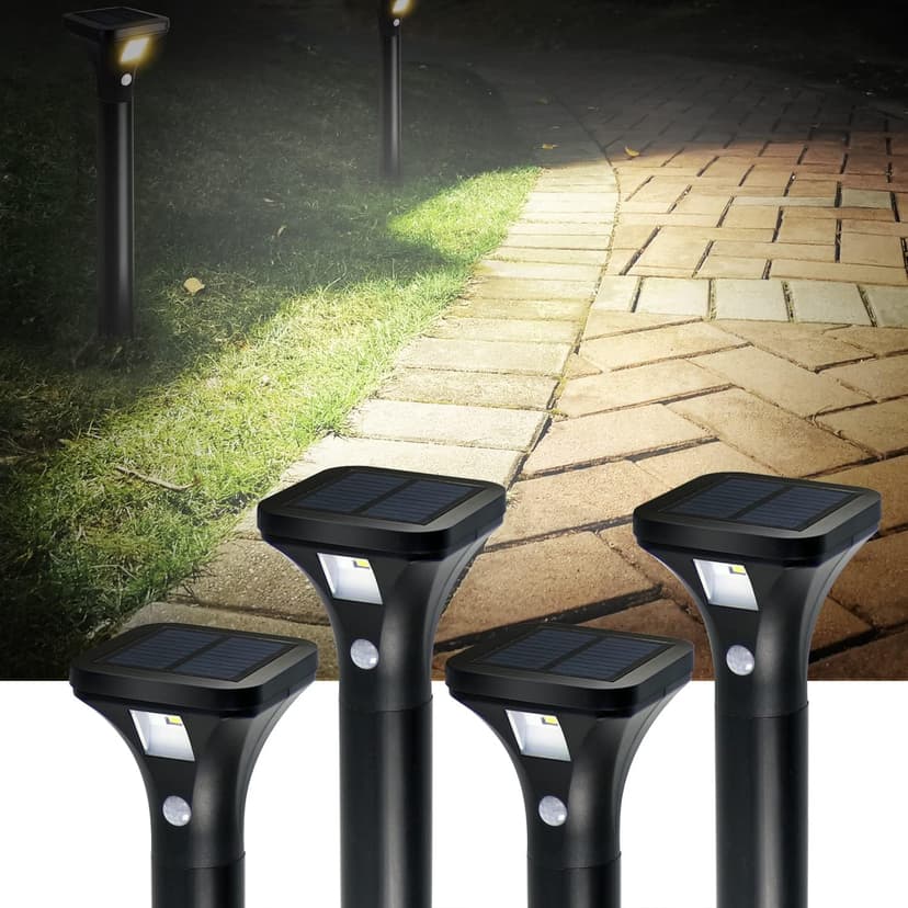 LED Solar Powered Motion Sensor Pathway Lights, Battery Powered Outdoor Waterproof Motion Detector Walkway Light, Use for Your House's Yard Backyard Driveway Sidewalk Path Garden etc.(4 Pack)