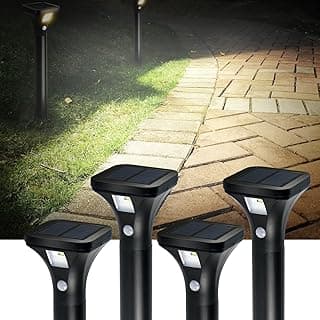 LED Solar Powered Motion Sensor Pathway Lights, Battery Powered Outdoor Waterproof Motion Detector Walkway Light, Use for Your House's Yard Backyard Driveway Sidewalk Path Garden etc.(4 Pack)
