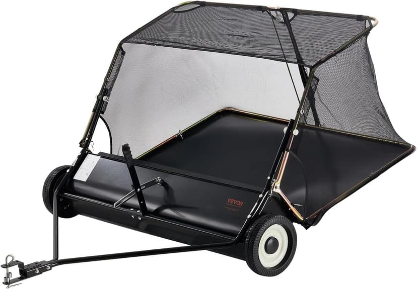 VEVOR 52 Inch Lawn Sweeper Tow Behind, 26 cu.ft. Large Pull Behind Grass Sweeper, Heavy Duty Leaf & Grass Collector with Dumping Rope Design, Adjustable Sweeping Height for Picking Up Debris & Grass