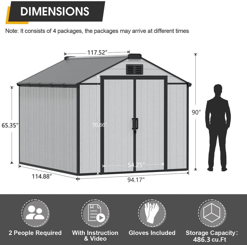 8 x 10 FT Resin Outdoor Storage Shed, All-Weather Plastic Garden Shed with Floor, Lockable Doors & Windows