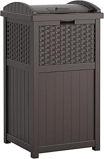 Suncast 33 Gallon Outdoor Trashcan Hideaway with Lid for 30 to 33 Gallon Trash Bags for Garage, Backyard, or Garden, Brown, Made in the USA