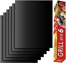 Renook Grill Mat Set of 6-100% Non-Stick Reusable Mats for Gas, Charcoal or Electric Grills - Easy to Clean - 15.75 x 13-Inch, Black
