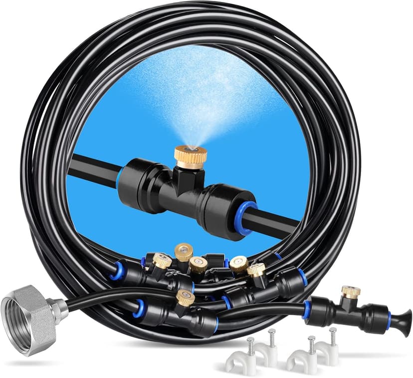 HOMENOTE Misting Cooling System, 26FT (8M) Misting Line + 7 Brass Mist Nozzles + Brass Adapter(3/4") Outdoor Mister for Patio Backyard Garden Greenhouse