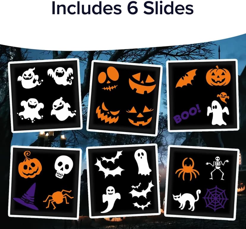 Star Shower Show LED Projector, AS-SEEN-ON-TV, Showcase Your Home With Full-Color Holiday, Use 2 or More for Spectacular Results, Hassle-Free, Includes 6 Halloween Slides, 7 In, Orange