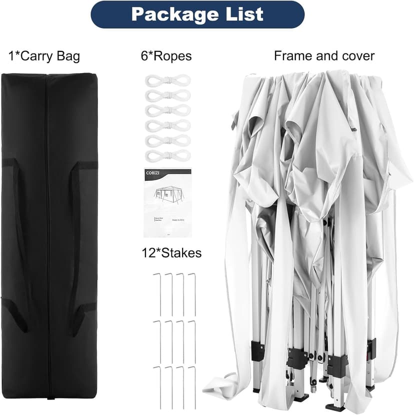 COBIZI Canopy 10x20 Pop Up Canopy Tent Party Tents for Parties Weddings Backyard Waterproof Canopy Outdoor Commercial Instant Canopy Event Tent with Stakes, Ropes,Sandbags, White