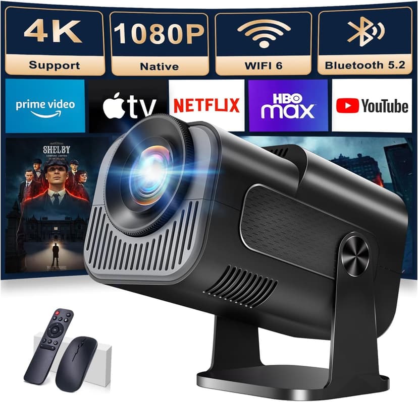Projector 1080P Full HD, 4K Projector with 180° Rotation, Built-in App Portable Projector WiFi 6 & Bluetooth 5.2 Support,Featuring Auto Keystone Correction,HDMI/USB Connectivity Projector Black