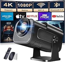 Projector 1080P Full HD, 4K Projector with 180° Rotation, Built-in App Portable Projector WiFi 6 & Bluetooth 5.2 Support,Featuring Auto Keystone Correction,HDMI/USB Connectivity Projector Black