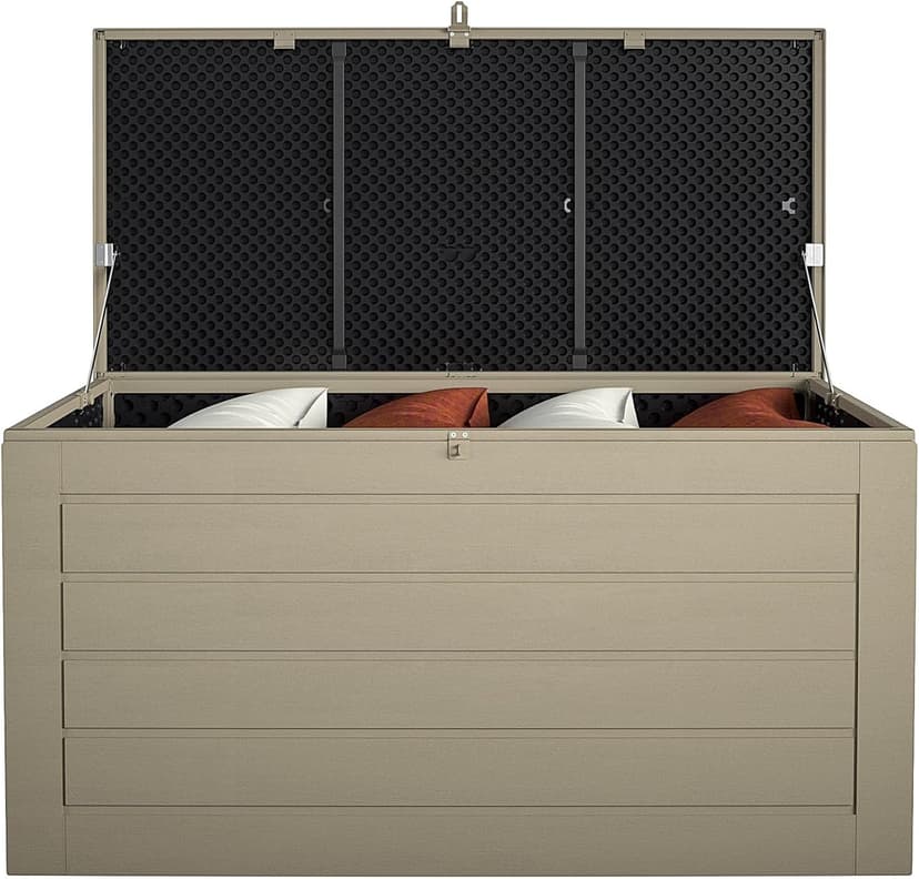 Cosco Outdoor Living 180 Gallon Patio Storage Box, Extra Large, Lockable Lid, Weather-Resistant, Tan/Brown
