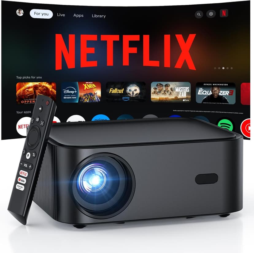 Official Licensed Netflix Smart Projector, HAPPRUN Projector 4K with Wifi and Bluetooth, DoIby Audio, Built-in Apps, Native 1080P 1000ANSI, Electric Focus, Portable Projector for Home Cinema, Bedroom