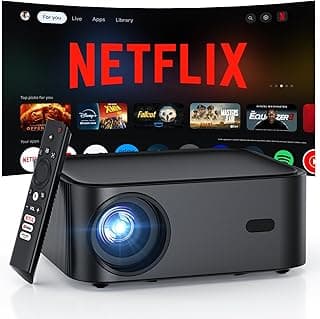 Official Licensed Netflix Smart Projector, HAPPRUN Projector 4K with Wifi and Bluetooth, DoIby Audio, Built-in Apps, Native 1080P 1000ANSI, Electric Focus, Portable Projector for Home Cinema, Bedroom
