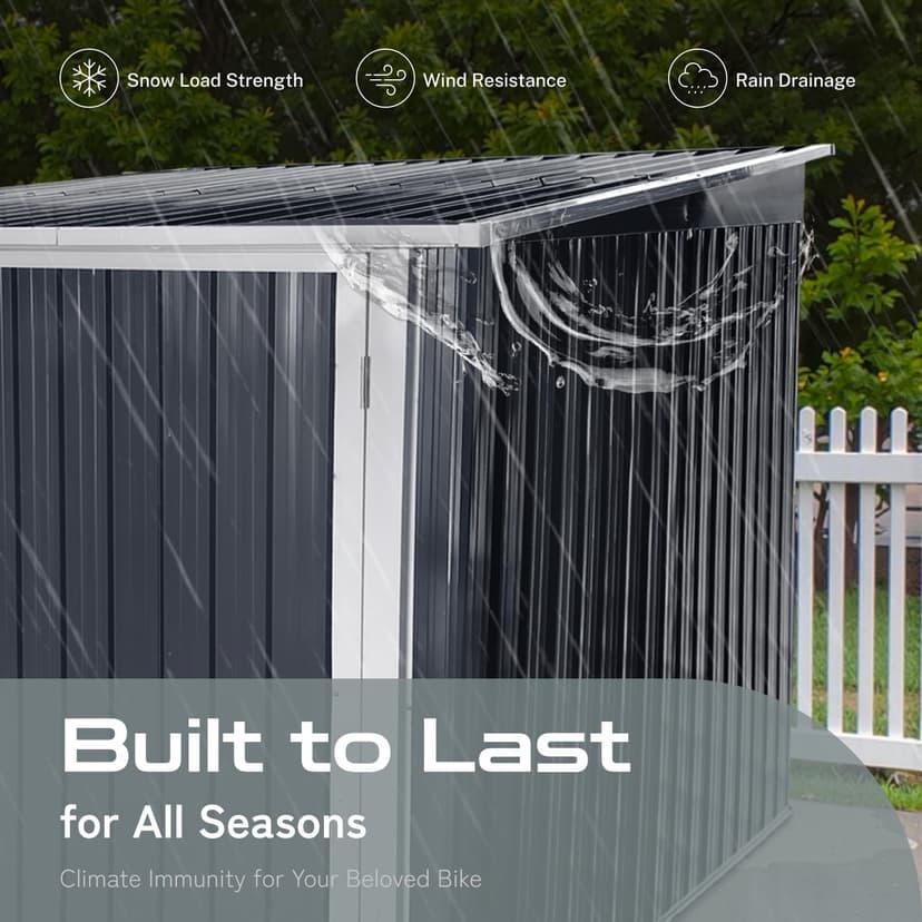 6’ x 6’ Bike Storage Shed, Bicycle Metal Shelter & Garage w/ 4 Rails and Lockable Door, Heavy Duty Bicycle Storage Shed for All Weather, Anthracite with White Trim