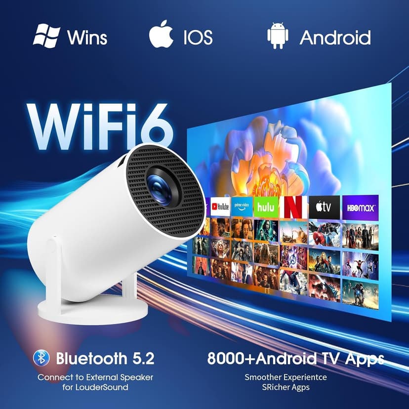 [Built-in App] Mini Projector 2025 Upgraded 1080P FHD 4K Support Projector with Mouse Portable Projector with WiFi and Bluetooth Auto Keystone HDMI/TV Stick/PS5/Laptop, with HDMI Cable & Mouse