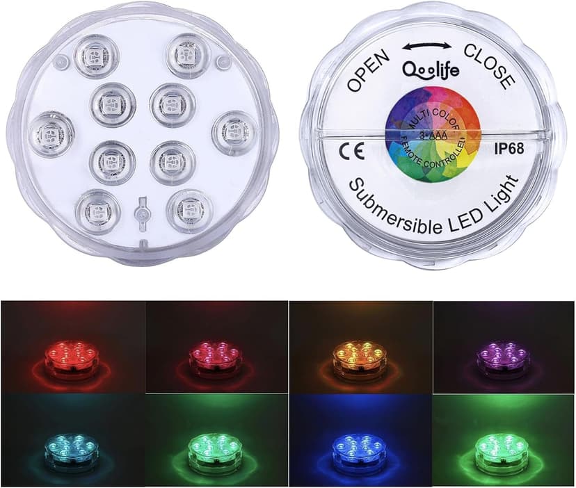 Submersible LED Lights Remote Control Battery Powered, RGB Multi Color Changing Waterproof Light for Pool, Vase Base, Spa, Aquarium, Pond, Hot Tub, Decoration, Party, 2-Pack