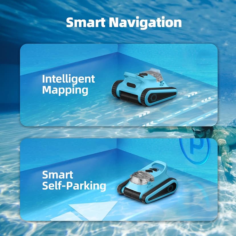 2025 Upgraded HISION Cordless Robotic Pool Cleaner with Wall-Climbing & Waterline Cleaning, 180W Brushless Motor Powerful Suction, 150-Min Runtime for In-Ground & Above Ground Pools up to 2000 Sq.Ft