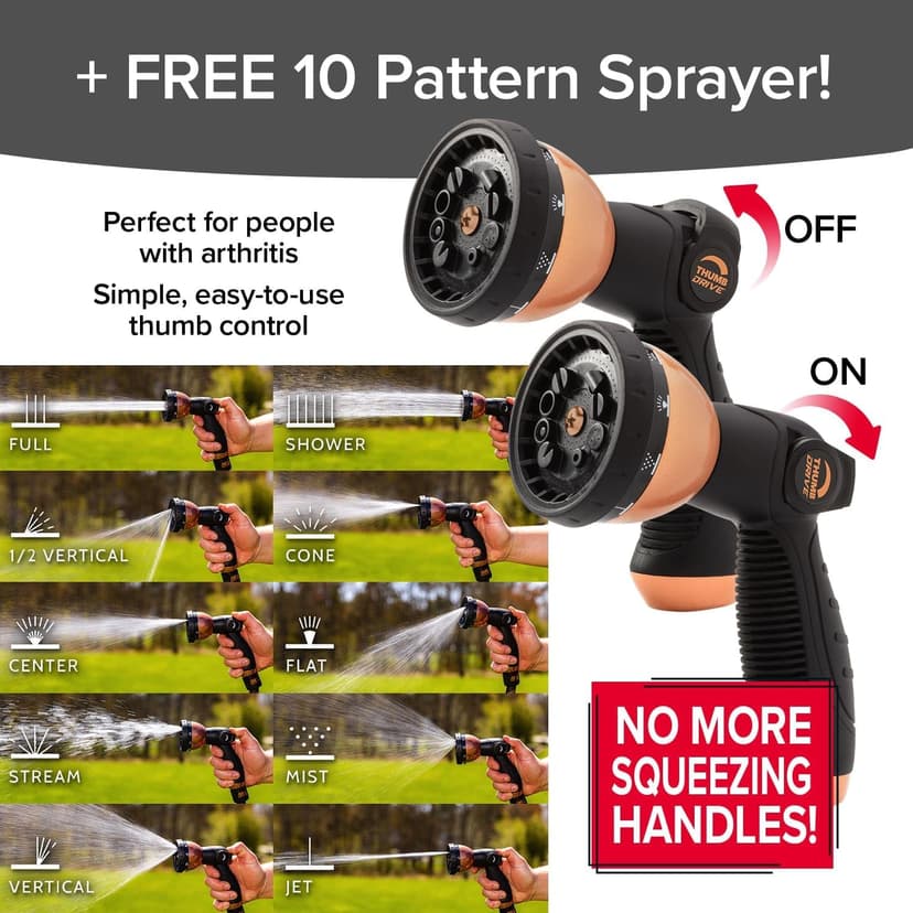 Pocket Hose Copper Bullet Expandable Garden Hose 25 FT w/10 Pattern Thumb Spray Nozzle AS-SEEN-ON-TV 650psi 3/4 in Patented Lead-Free Ultra-Lightweight Solid Copper Anodized Aluminum Fittings No-Kink
