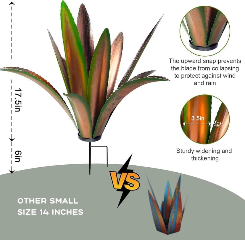 Enlarge thickened Wind Resistant Metal Agave Garden Art Metal Plant Country Garden Sculpture Statue Outdoor decoration Agave Metal Plant Courtyard Garden Lawn Ornament Gift (2, 12 Leaves Green)