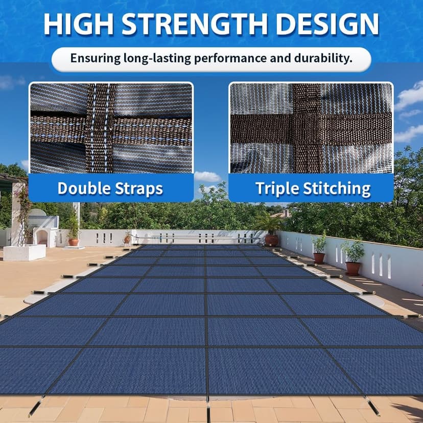 iCOVER Inground Pool Safety Cover, 18x36ft Rectangle Winter Safety Pool Cover for Inground Swimming Pools, Winter Pool Cover, Pool Covers for Inground Pools, Triple Stitched for High Strength, Blue