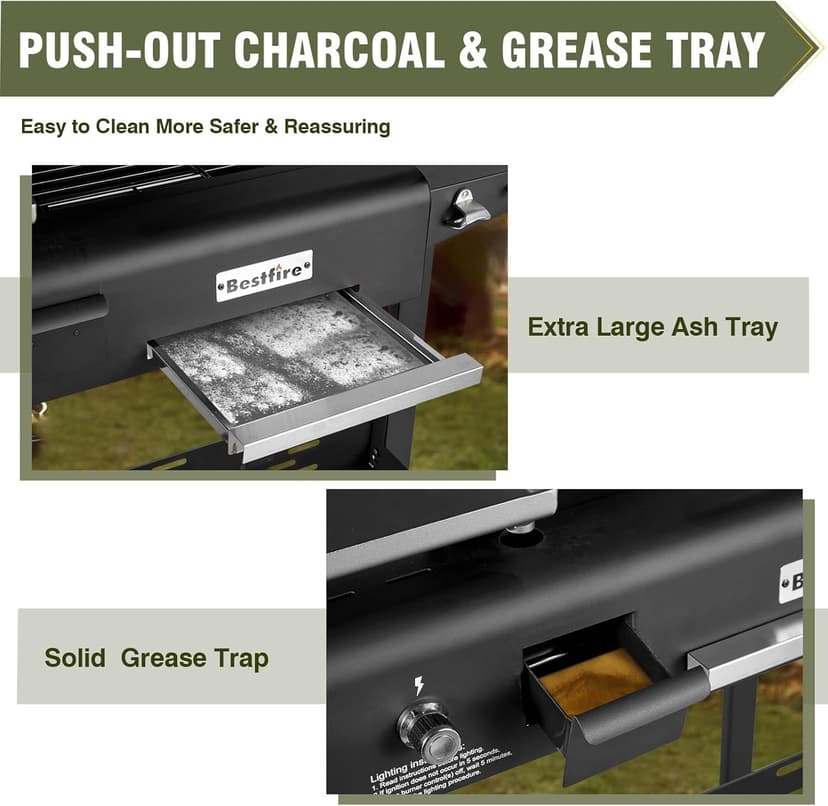 Bestfire Dual Fuel Propane Gas Charcoal Grill Combo Black Dual Lids, Flat Top Grill With 2 Side Shelves for BBQ, Outdoor and Backyard Cooking