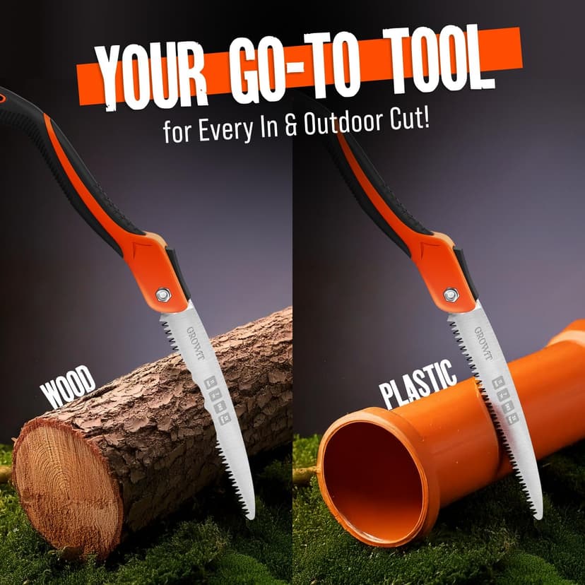GROWIT Folding saw 11 Inch - Heavy Duty Pruning Saw with Triple-Cut SK5 Blade, 7 TPI Razor Teeth for Tree Trimming, Wood Cutting, Camping, Bushcraft, and Gardening