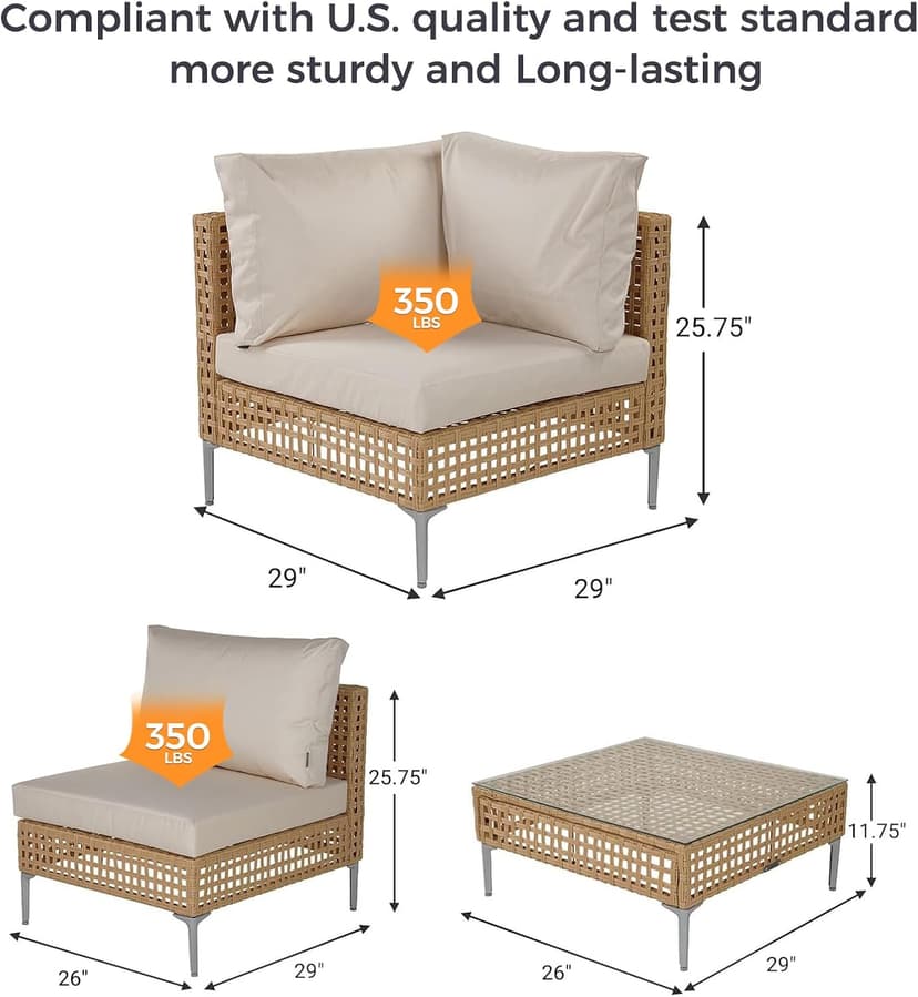 Grand patio 9-Piece Patio Furniture Set with 47" Fire Pit Table, Outdoor Conversation Set & 50,000 BTU 47 Inch Rectangle Propane Fire Pit & Storage Box with Water Resistant Thick Cushions, Beige