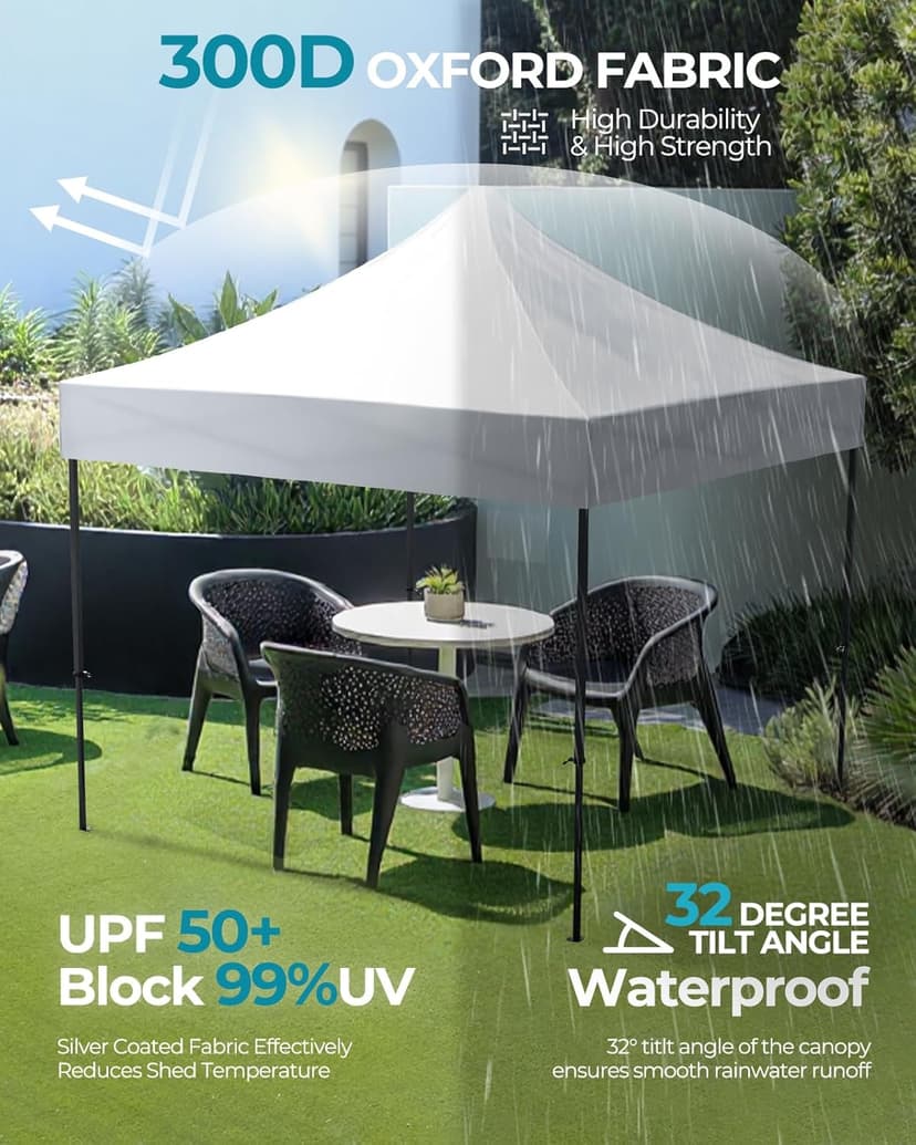 10in x10in Canopy Tent with Wheeled Bag, Commercial Portable Pop Up Tent, Easy Set Up, 4 Stakes & 4Sandbags & 4 Ropes, Waterproof Outdoor Shelter for Market, Parties, White