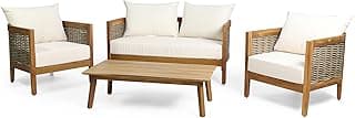 Christopher Knight Home Burchett Outdoor 4pc Chat Set - Acacia Wood and Wicker - Teak/Mixed Brown/Beige